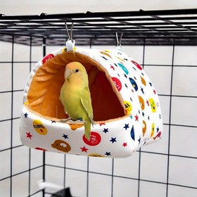 Resim 1 Adet Renkli Yıldız ve Ay Desenli Sıcak Kuş Yuvası Kafes Kulesi - Papağan, Kanarya, Hamsterlar için Rahat ve Dayanıklı Evcil Hayvan Yatağı - Sevgililer Günü, Paskalya, Ramazan Hediyesi Küçük Evcil Hayvanlar İçin, Kafes Kuş Yuvası, Yumuşak Kumaş Malzeme ile Konforlu Aksesuar 