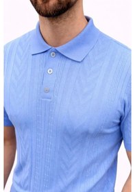 Resim Erkek Yazlık Triko Tişört Kısa Kol Polo Yaka Düğmeli T-shirt - Bebek Mavisi 