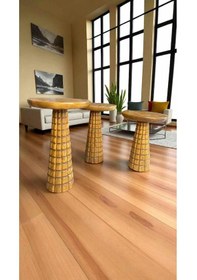 Resim Simillo 3 Lü Ahşap Mantar Sehpa Seti Koyu Ceviz Renkli Masif Doğal Zigon Ve Yan Sehpa - Wooden Side Table Koyu Ceviz 