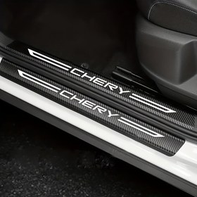 Resim Chery için uygun 5 adet araç eşik koruma çıkartmaları, hoş geldin pedalları, ayak pedalı, iç mekan dekorasyon stikerları, karbon fiber iç mekan koruyucu şeritler 