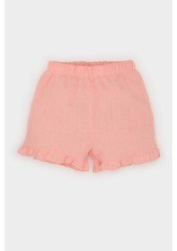 Resim DeFacto Kız Bebek 2'li Takım Çiçekli Flamlı Poplin Kısa Kollu Bluz Beli Lastikli Şort E8453A525SMOG99 Turuncu 