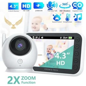 Resim CROW'S TECH CT-LCD Ekranlı Gece Görüşlü Bebek Monitörü - Bebek Izleme Kamerası Oda Sıcaklığı Kontrollü Kablosuz 