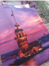 Resim Kız Kulesi Baskılı Kumaş Çanta Omuz Askılı Bez Çanta - Renkli Çok Renkli 