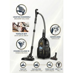 Resim Philips Kumandalı Ergonomik Tutuş Kolu Super Turbo Fırçalı ve Sert Zemin Başlıklı Marathon Ultimate Toz Torbasız Süpürge XB9145+TURBO Başlık 