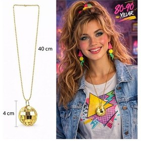 Resim Retro Disko Topu Şekilli 80&amp 39 Ler 90&amp 39 Lar Altın Renk Plastik Kolye - Elm-01-764262 