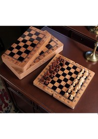 Resim Lüks Doğal Ahşap Manyetik Satranç Takımı 25x25 Cm Katlanabilir Özel Yuvalı Premium Satranç Seti 