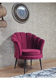 Resim Zafir Tekli İstiridye Siyah Boyalı Sivriltme Ayak Çay Seti Koltuk Tekli Berjer , Balkon, Salon, Ofis Bordo 