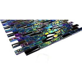 Resim MozaiKristaL Tüm yüzeyler için 15x48mm L. Siyah-Mavi Karışım, 30x30cm. Fileli Kristal Mozaik. (1 m2 Fiyatıdır) 