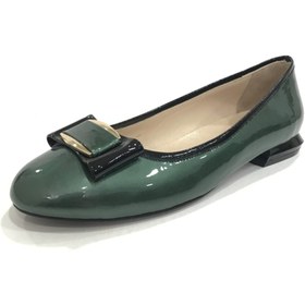 Resim D&A İzland Shoes Kadın Yeşil Şık Altın Metalik Tokalı Babet 
