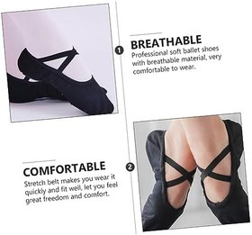 Resim Hanımlar yetişkin bale ayakkabıları kızlar için bale ayakkabıları kız bale ayakkabıları tek bale ayakkabısı figür sneaker bale dans ayakkabıları bale terliği deri Black 