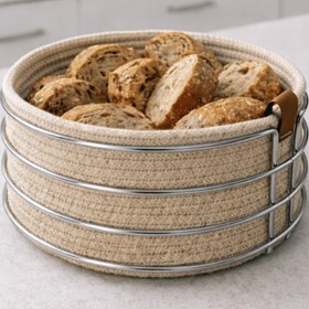 Resim Parlak Silver Yuvarlak Ekmek Sepeti Ekmeklik Sunum Sepeti Makrome Çok Amaçlı Paslanmaz Metal 