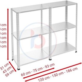 Resim Raf Burada 3 Katlı Duble Galvaniz Çelik Raf - Depo, Arşiv, Kiler, Dosya, Market Rafı-43x75 cm-150 cm-0.70 mm 