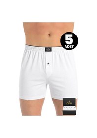 Resim Öts Premium 5'li Erkek Boxer Düğmeli, Süprem - Hediye Kutulu, %100 Pamuk, Beyaz 