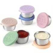Resim 2/6x1.6oz Salata Sosu Kapları Kapaklı, Küçük Sızdırmaz Yeniden Kullanılabilir Paslanmaz Çelik Salata Sosu Kapları Öğle Yemeği Kutuları, Sos Kapları, Piknikler, Seyahat Yemek Hazırlığı ve Mutfak Depolama için 