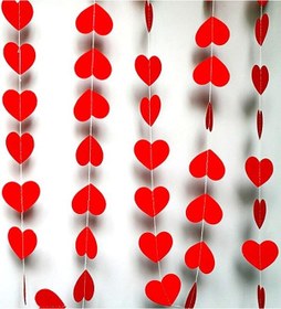 Resim Kırmızı Renk Kalp Kağıt Sarkıt Süs 4 Metre 