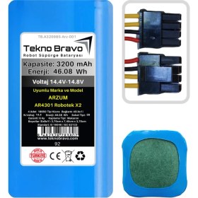 Resim Tekno Bravo (Arzum AR4301 Robotek X2 Uyumlu) 3200MAH 46,08WH Robot Süpürge Yedek Bataryası 