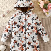 Resim 1 adet Kızların Yünlü Kapüşonlu Ceket, Polyester Casual Çiçek Desenli Mont, Sonbahar/Kış Hiking Dış Giyim, Düğme Kapatma ve Uzun Kollu 