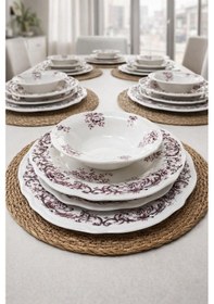 Resim 24 Parça 6 Kişilik Mürdüm Floral Desen Porselen Yemek Takımı 