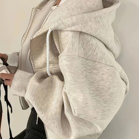 Resim Kadınlar için uzun kollu ve cepli, hafif ve esnek, rahat bir renkli kapüşonlu kadife ceket - Rahat kıyafetler için hafif ve esnek bir ceket, kapüşonlu sweatshirt 
