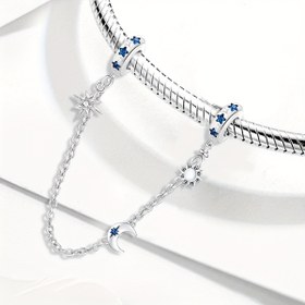 Resim 1 adet Gümüş Kaplama Bakır Zincir Güneş, Ay ve Yıldızlar Şansları ile - 15.24cm Ayarlanabilir DIY Takı Bileklik Kadınlar için, Yıldızlı Şanslı Kolye Ay Taşı Bileklik 