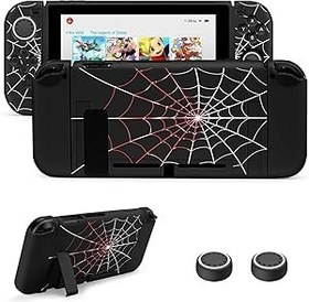 Resim JINGDU Case Compatible with Nintendo Switch 2017, TPU Case Accessory for Switch Console and Grip Joy-Con, Switch Protector with 4 Thumb Grips, Black Spider Web 