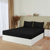 Resim Nuvomon Çift Kişilik Pamuklu Penye Çarşaf Seti - Siyah - 160x200 cm + 2x(50x70) cm 