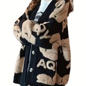 Resim Kadın Modası Örgü Hırka, İlkbahar/Sonbahar Polyester Kazak, Harf Desenli Tembel Stil, Küçük Yaka, Bayan Dış Giyim 