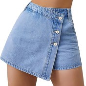 Resim DHorizon Kadınlar için Yüksek Bel Kot Pantolon, Orta Esneklikli Kumaş, Düz Renk, Düğme Asimetrik Kot Pantolon, Düzenli Kesim, Orta Bel Kolsuz Pantolon, Bahar/Yaz için Rahat Giyim|Yüksek Bel Pantolon|Asimetrik Düğme Tasarımı 