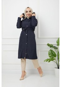 Resim Kombinal Lacivert Kadın İçi Kürklü Su ve Rüzgar Geçirmez Tesettür Kaban-Lacivert 