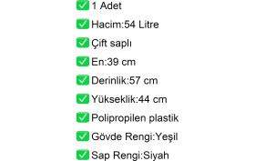 Resim Akdenizpos Tekerlekli Plastik Market Alışveriş El Sepeti 54 Litre Yeşil 1 Adet 