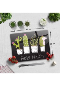 Resim Decorita Cam Kesme Tahtası | Perfect Match-Siyah Fon|30cm x 40cm 