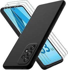 Resim Oureidoo Samsung Galaxy A53 5G ile uyumlu kılıf, 3 adet kırılmaz cam koruyucu folyo cep telefonu kılıfı Samsung Galaxy A53 5G silikon kauçuk kaplama, siyah cep telefonu kılıfı 