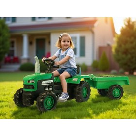 Resim Dolu Nuve Römorklu Pedallı Yeşil Traktör | 36+ Ay Çocuk Oyuncağı | 173 X 52 X 45 cm | Korna & Dayanıklı 