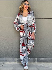 Resim Kadın Mix Desenli İkili Kimono Takım - S504506 Çok Renkli 