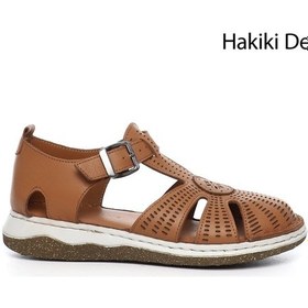 Resim Gönderi R Taba Dolgu Topuk Hakiki Deri Sandalet Taba 