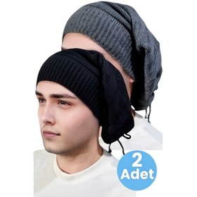Resim Uniquetrenders 2'li Erkek Kışlık Triko Örgü Bere Ve Boyunluk Füme-siyah Füme - Siyah 