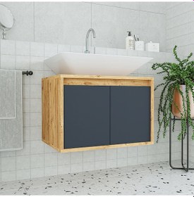 Resim Banos Roomart 2 Kapaklı Lavabolu Ahşap-Antrasit Mdf 65 Cm Dolap Antrasit 