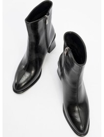 Resim Luvi Shoes Alba Siyah Cilt Kadın Kalın Topuklu Bot Siyah-Cilt 