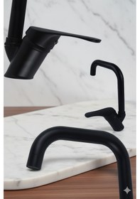 Resim 55-12 Mutfak Bataryası Köşe Borulu Eviye Musluğu Musluk Armatür Siyah Krom Gold Beyaz Renkler Siyah 