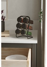 Resim Teknotel Metal 6'lı Tuzluk Baharatlık Standı 6 Adet Cam Baharatlık Mat Siyah Mg028 Siyah 