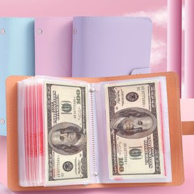 Resim PU Malzemeden Üretilmiş 1 Adet Banknot Saklama Defteri, 100 Banknot Alabilir, Banknot Fotoğrafları, Damgalar, Banka Kartı Saklama Defteri ile Birlikte A6 Boyutunda Ultra Geniş Kapasiteli Nakit Saklama Defteri, İç Dolgusu 50 Adet ile Birlikte Gelir 