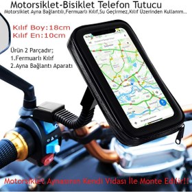 Resim DDA Motosiklet Bisiklet Telefon Tutucu Ayna Bağlantılı Su Geçirmez Kılıf Motor Tutacağı 