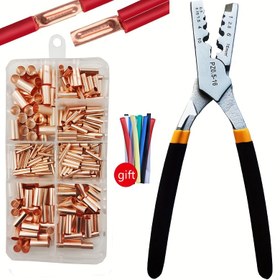 Resim 250 Adet GT Bakır Bağlantı Borusu Kablo Bağlantı Parçası Küçük Bakır Tüp Terminal Kablo Ucu Bootlace Ferrule Seti ve Krimp Pense 