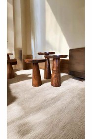 Resim Simillo Home&Living Ahşap Mantar Sehpa 3’lü Set – Kestane Renk Masif Doğal Zigon Fiskos Takımı - Dekoratif Çiçeklik 