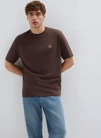 Resim Mavi Logo İşlemeli Kahverengi Basic Tişört Loose Fit/Bol Rahat Kesim 067074-70251 