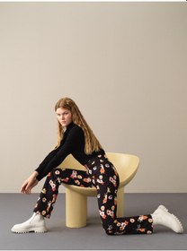 Resim Xint Yüksek Bel Pamuklu Regular Fit Desenli Pantolon 23KB01201141-01 Siyah 