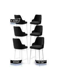 Resim Canisa Enox Serisi 6 Adet Siyah Sandalye Mutfak Bar Sandalyesi Babyface Kumaş Beyaz Metal Ayak Sandalyeler Siyah Ayaklar Beyaz 