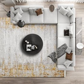 Resim Turuncu Soyut Modern Geometrik Etnik Eskitme Desenli Boho Makinada Yıkanabilir Hafif Hav Toz Vermez Leke Tutmaz Kaymaz Taban Dijital Makine Baskı Halı Oturma Odası Salon Yolluk Koridor Mutfak Halısı 