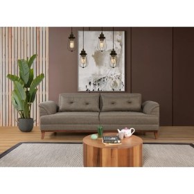 Resim Perla Sofa Madrid Üçlü Yataklı Kanepe Koyu Kahve Kazayağı 
