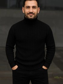Resim Erkek Fitilli Triko Kazak 3lÜ Set Bebek Mavisi Bej Siyah Regular Balıkcı Yaka Tam Boğazlı Triko Seti Modeli Kazak 